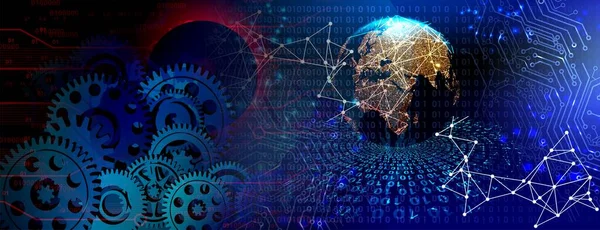 Vites ve dişli tekerlekleri olan soyut bir arka plan. 3d oluşturma