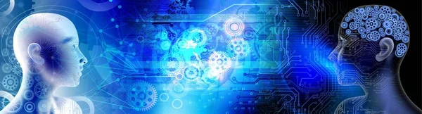 Mavi arka planda vitesleri olan insan beyni