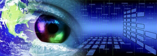 Mavi gözlü ve ikili kodlu insan gözünün dijital bileşimi