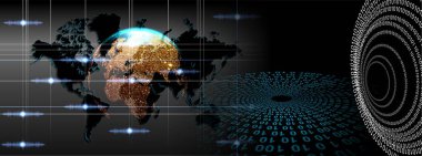 Dünya haritası ile ikili kodların dijital bileşimi
