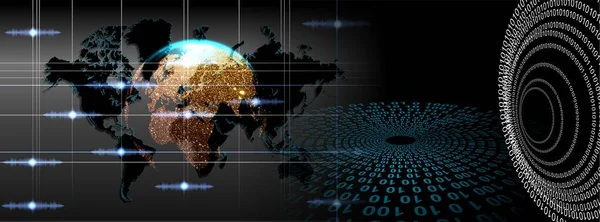 Dünya haritası ile ikili kodların dijital bileşimi