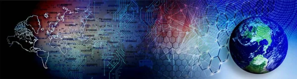 Dünya üzerinde ikili kodlu bir dünya haritası. Metin için boşluğu olan 3d illüstrasyon