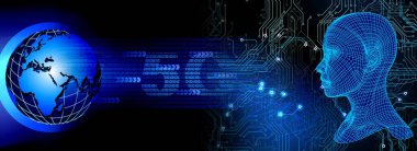 insan beyni ve ikili kodlu dijital 5G teknolojisi kavramı