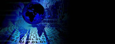 Siyah arkaplanda soyut geleceksel ikili kod.