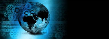 soyut dünya küresi ve ikili kodlu dişliler, vektör illüstrasyonu