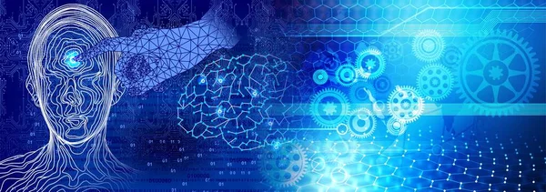 İnsan beyni ve dişli tekerlekleri olan soyut bir arkaplan