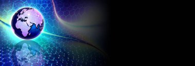 mavi arka planlı dünya küresi, soyut dijital internet kavramı