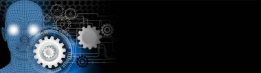 Mavi arka planda dişli ve dişli dişli teknolojisi konsepti
