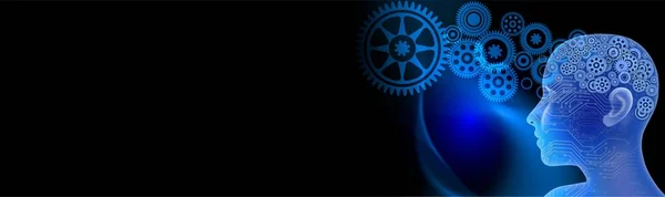 human face with gears. 3d illustration with technology background.