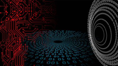 ikili kod ve devre kartı olan bir arkaplan. Web tasarımı için teknoloji kavramı.