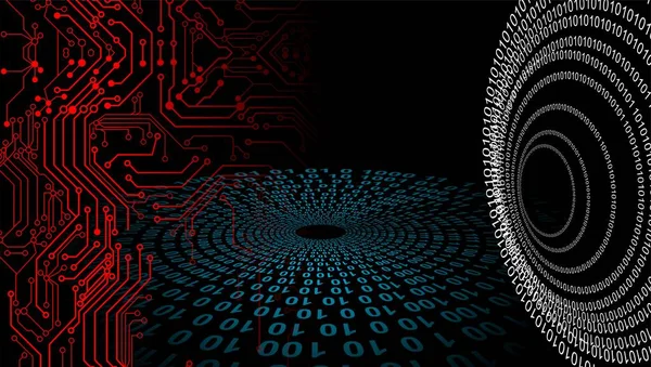 ikili kod ve devre kartı olan bir arkaplan. Web tasarımı için teknoloji kavramı.