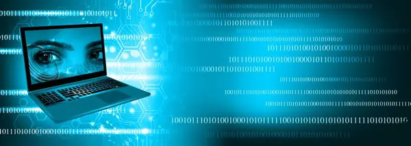 soyut mavi dizüstü bilgisayarın siber güvenlik, teknoloji ve internet konsepti