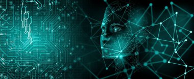 İnsan beyni ve dijital elementlerle soyut arkaplan