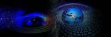 Siber güvenlik kavramı. İkili kod ve sayılarla soyut arkaplan.