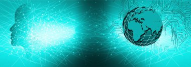 Dünya haritası ve küresel ağa sahip soyut mavi küre