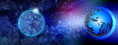 dijital dünya haritası ve küresel ağ konsepti. 3d oluşturma