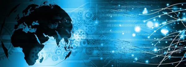 Küresel ağ ve teknoloji arka planına sahip dünya haritası
