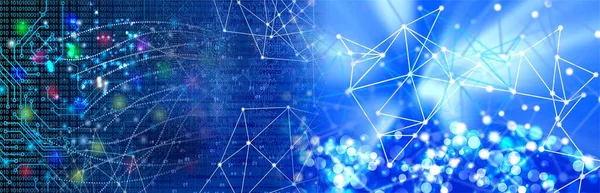 Parlak noktalar ve çizgilerle soyut bir arkaplan. Teknoloji konsepti 3d oluşturma