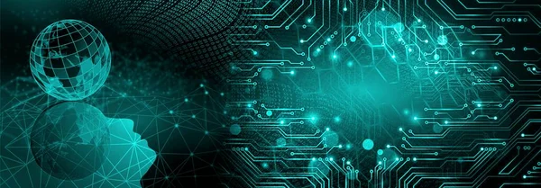 İkili kod ve dijital küreye sahip soyut teknoloji arkaplanı