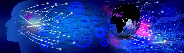 Soyut küre ve viteslerle küresel dünya haritası konsepti. karışık ortam