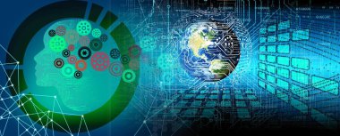 İnsan beyni ve dişli tekerlekleri olan soyut bir arkaplan