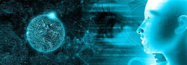 dijital yapay zeka konsepti. İnsan beyni ve ikili kodlu soyut arkaplan