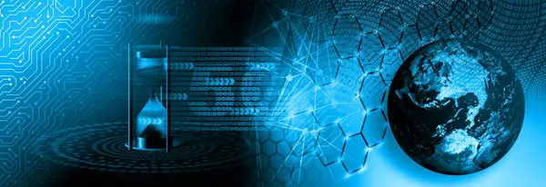 İnternet teknolojisi ve telekomünikasyon. Mavi arkaplanlı üç boyutlu soyut çizim. Bu görüntünün unsurları Nasa tarafından desteklenmektedir