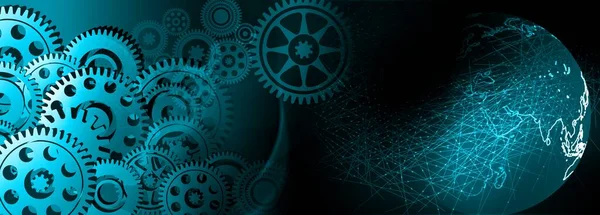 Vites ve dişli tekerlekleri olan soyut bir arka plan. 3d oluşturma