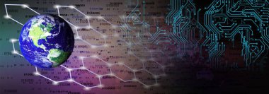 İkili kod ve küreyle soyut dijital arkaplan. 3d oluşturma