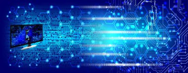 Mavi ve parlak noktalı soyut bir arkaplan. teknoloji kavramı.