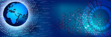 Dünya haritası. Soyut fütürist arka plan. Renkli ikili veri ağı, bağlantı yapısı. vektör illüstrasyonu