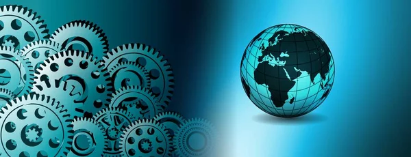 Vites ve dişli tekerlekleri olan soyut bir arka plan. 3d oluşturma