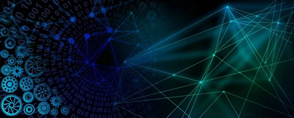 Parlak çizgileri ve noktaları olan soyut dijital arkaplan. yüksek teknoloji 3D illüstrasyon.