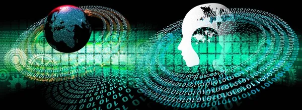 dijital teknoloji konsepti. İnsan beyni ve ikili kodlu soyut arkaplan