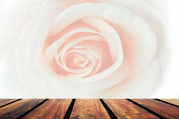 Rose Fleur Rose Sur Table Bois — Photo