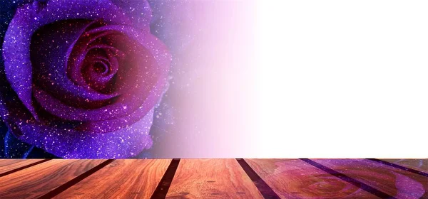 Pink Purple Rose Flower Wooden Table — Fotografia de Stock