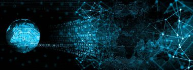 İkili kod ve dijital elementlere sahip soyut teknoloji arkaplanı