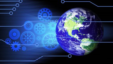 Küre ve dişli tekerlekleri olan soyut arkaplan