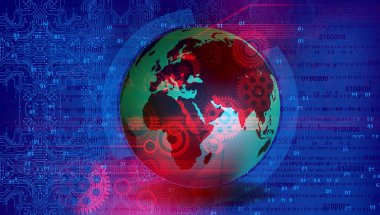 Dünya haritası ve ikili kodlu soyut arkaplan