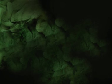 Siyah arka planda yeşil ve beyaz duman. 3d oluşturma.