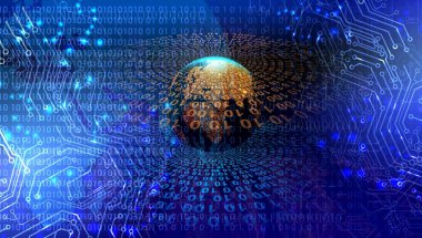 soyut mavi ikili kod teknolojisi arkaplanı