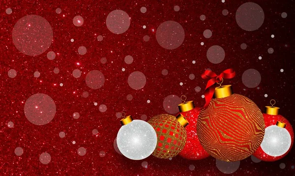 Tarjeta Navidad Con Bolas Rojas Cubiertas Nieve —  Fotos de Stock