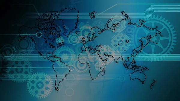 Vektör dünyası küresi ve internet ağı kavramı. Dişliler ve ikili kodlu soyut arkaplan.