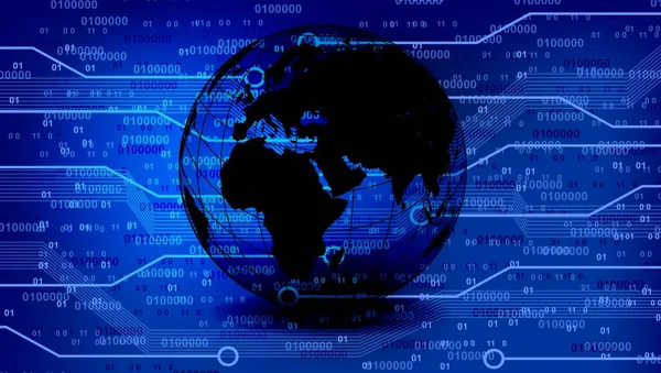 küresel teknoloji, dijital internet ve ağ konsepti, orijinal bilgisayar tarafından oluşturulan illüstrasyon