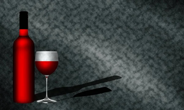 Red Wine Bottle Glass Black White Background — ストック写真