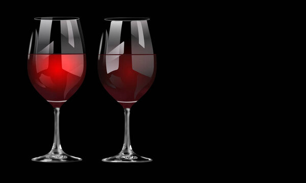 красные бокалы вина и стакан воды на черном фоне