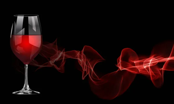 Red Wine Glass Smoke Reflection Black Background — ストック写真