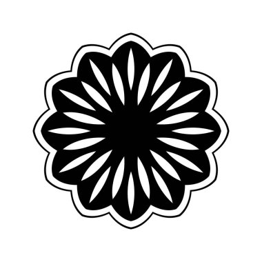 Mandala çiçek ikonu. siyah ve beyaz resimleme.