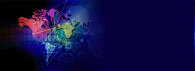 Dünya haritası olan soyut bir arkaplan. Teknoloji dijital ağı. 3d oluşturma