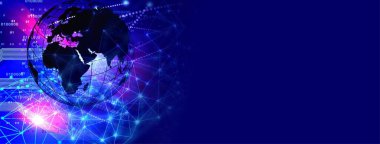 Soyut teknoloji geçmişi. Dünya haritalı fütüristik ağ. küresel iş, bilim konsepti. 3d oluşturma